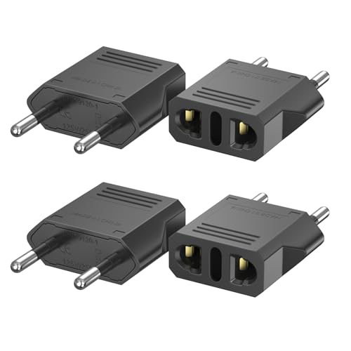 US to European Plug Adapter 4-Pack, Power Converter & Compact Universal Travel Converter for EU/FR/IT/BR/CN, Safe Travel Essentials (Black)