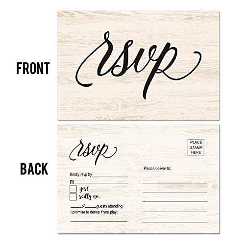 50 Rustic Wood RSVP Postcards, Response Cards, Rsvp Cards, Reply Cards Perfect for Wedding, Rehearsal Dinner, Baby Shower, Bridal, Birthday, Engagement, Bachelorette Party Invitations, 4X6 inch. - Thumbnail 5
