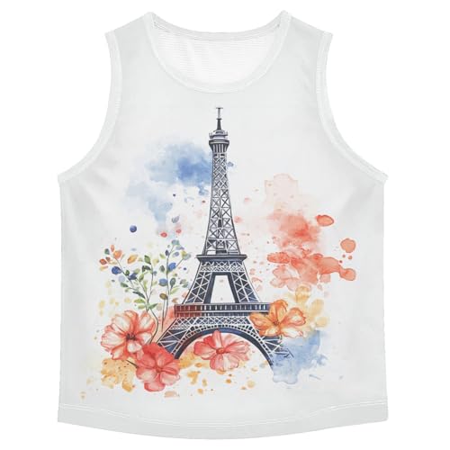 Boys Tank Top Shirts Eiffel Tower Colorful Flower Sleeveless T-Shirts Crew Neck for Kids Clothing Children