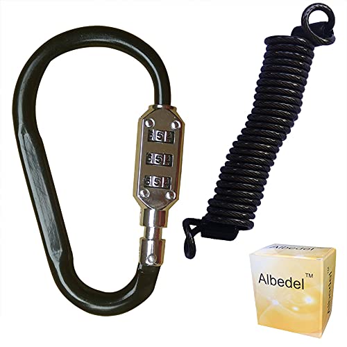 Albedel Mousquetons en alliage de zinc noir réinitialisable à combinaison à 3 chiffres pour valise, bagages, sac à dos + câble de rappel à ressort Cover