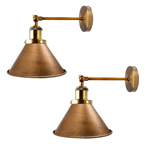 Image of LEDSone 2 Pack of Industrial-Wall Light Vintage 240-degree Adjustable Wall Sconce Antique Wall Mounted Lighting E27 for Restaurants Kitchen Bedroom (Brushed Copper - 2 Pack, Without Bulb)