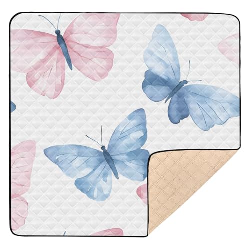 BOESI Watercolor Colorful Butterfly Pattern Baby Play Mat, 50“ X 50” Washable Folding Crawling Mat, Baby Floor Mat, Soft, Thick, Non-Slip