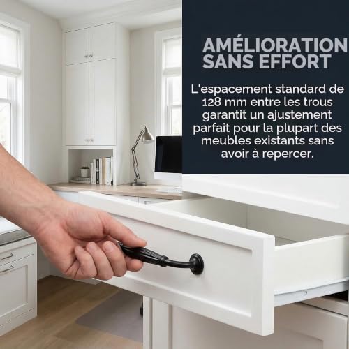 TCETCY Lot de 16 Poignées Noires pour Meubles – Aluminium – Entraxe 128 mm – 14,8×3,6 cm – Avec Vis 22 et 25 mm – Poignées de Meuble pour Cuisine, Tiroir, Placard, Armoire – Fini Mat Anti-corrosion – vue 4