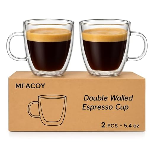 Mfacoy Glass Double Wall Insulated Espresso Cups (Set of 2), 5.4 oz Glass Espresso Shots Cup with Handle, Insulated Glasses Espresso Mugs, Small Coffee Cups, Espresso Shot Glass, Espresso Shot Glass