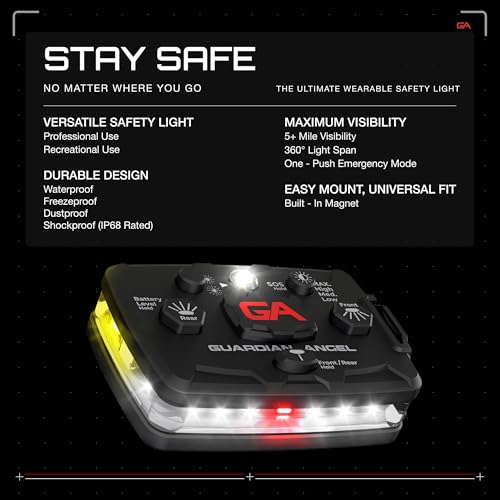Image of Guardian Angel Elite Series Safety Light - White Front & Yellow Rear - Rechargeable, Magnetic, Hands-Free Wearable & Mountable LED Flashlight for Construction, Roadside, Utility & Industrial PPE