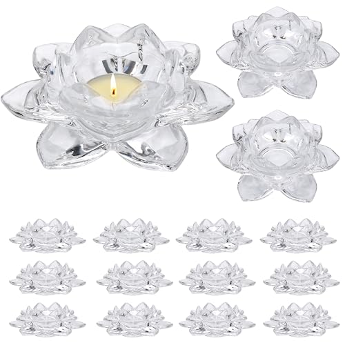 Salzesfalls Crystal Glass Lotus Candle Holders, Crystal Tealight Candle Holders, Votive Candle Holders for Home Decor, Wedding &Party, Set of 15
