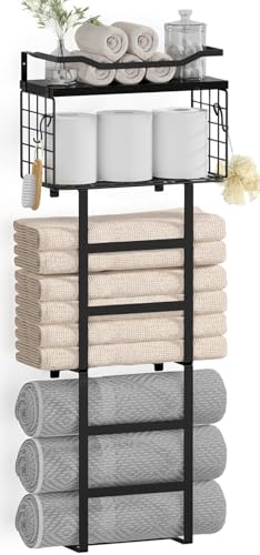 Towel Racks for Bathroom Black, 34IN Rolled Towel Holder, Towel
