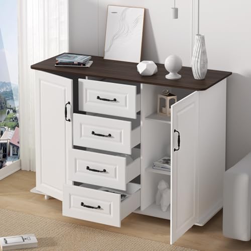 Sideboard Buffee Cabinet, Kitchen Storage Cabinet with Doors Shelves & Drawers, Accent Cabinet for Dining Room Hallway Entryway Living Room, 47.2x15.8x35.4 Inches White