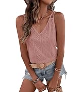 BEAUDRM Women's Solid Eyelet Embroidery Spaghetti Strap Cami Top Casual Sleeveless Regular Fit Ta...