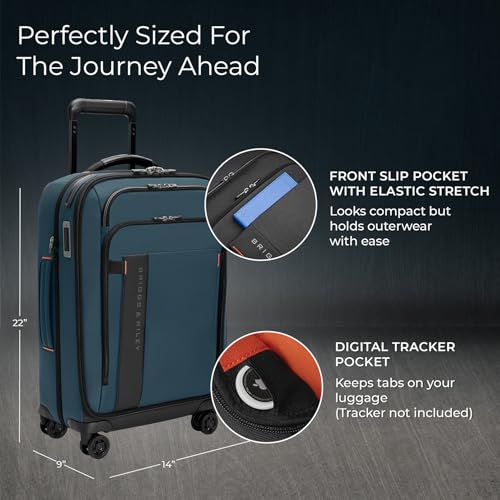 Briggs & Riley Domestic 22" Carry On Expandable Spinner - Luggage for Travel, Suitcases with Wheels, Softside Rolling Bag for Men & Women - ZDX Collection, Ocean2