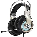 Gaming Headset with Microphone for PS4 PC Switch Mac, 7.1 Surround Sound, Xbox Headset with Noise Cancelling Mic, Over-Ear Headset with Soft Earmuffs, 3.5mm PS5 Headset with LED Lights