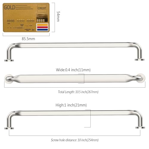 Amerdeco 10 Pack Brushed Satin Nickel Cabinet Pulls 10 Inch(254mm) Hole Centers Kitchen Cabinet Handles Solid Zinc Alloy Cabinet Hardware Drawer Pulls AM017 - Image 2