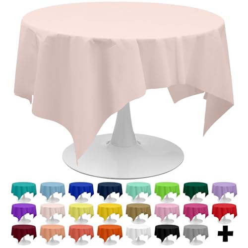PARTY ULYJA Blush Pink Tablecloths Plastic 3 Pack Premium 84 Inches Disposable Table Covers Decorative Table Cloths for Round Dinning Kitchen Tables