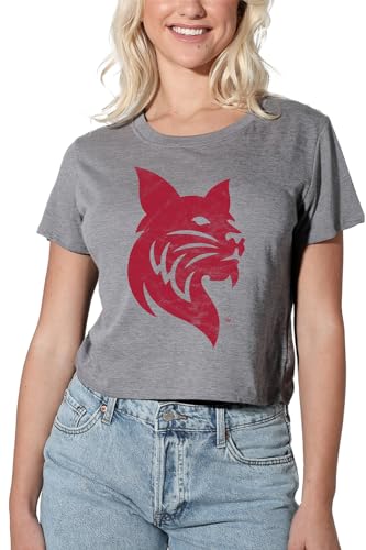 Bates College Official Distressed Primary Women's Crop Top T-Shirt, Athletic Heather, Small