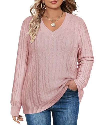 Image of TIYOMI Plus Size Sweaters for Women 2025 Long Sleeve Pullover Sweaters V Neck Casual Fall Tops Loose Winter Knit Sweater
