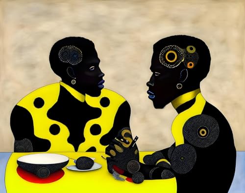 Peinture deux hommes noirs assis affiche toile 58x90cm décoration