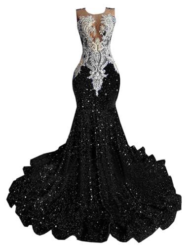 Ikerenwedding Sparkly Prom Dresses Rhinestone Beaded Glitter Sequin Pageant Celebrity Wedding Party Evening Gown Black