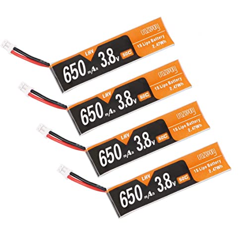 Crazepony 4pcs 650mAh 1S Battery 3.8V/4.35V HV LiPo Battery JST-PH 2.0 PowerWhoop mCPX Connector for Inductrix FPV Plus 75mm Frame Kit Micro FPV Drone Like Mobula 7 Beta75Pro