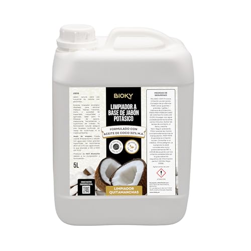 Bioky Limpiador de Jabón Potásico 5L | 100% Natural y Extra Concentrado 30% M.A. | Fabricado con Aceite de Coco - Producto Múltiples Usos | Todo tipo de Superficies