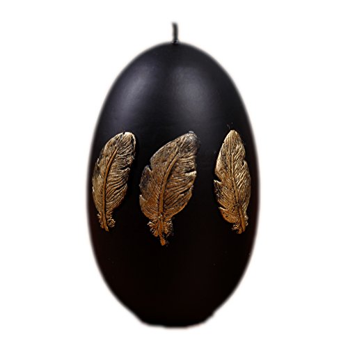 Kerze Osterei Deko Osterkerze 4589 großes Ei schwarz Feder Gold 80/120 Cover