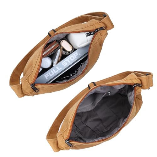 Image of Canvas Messenger Bag Large Hobo Crossbody Bag with Zipper Casual Shoulder Tote Handbag for Women and Men