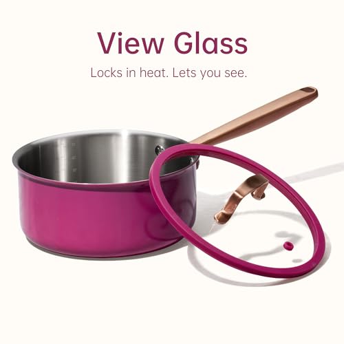 Image of CAROTE 1.5Qt & 3.0Qt Stainless Steel Saucepan Set with Steamer & Ladle, Non-Toxic 3-Ply Stainless Steel Pot with Lids, Small Pots for Cooking, Oven Safe, Induction Compatible Cookware, Purple