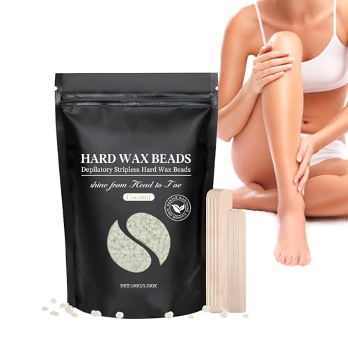 Perlas De Cera Dura Crema - Kit De Depilación Con Cera Caliente | Depilador De 100g Con Palos De Madera Para Unisex Rostro Axilas Bikini