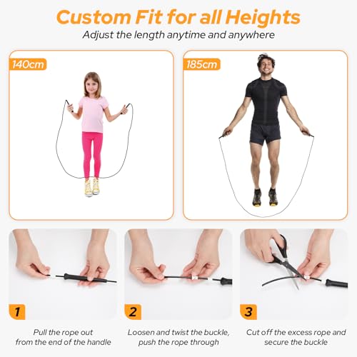 Euqvunn Cuerda Saltar 3 Metros, Comba de Saltar PVC con Bolsa, Comba Niños Ajustable Ligera para Niños, Hombres y Mujeres, Entrenamiento de Velocidad y Quema de Grasa (Negra) - Imagen 5