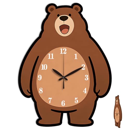 CONCHLERY Cartoon Bear Wall Clock Irregular Shape Decorative Wall Clock Quirky Style Non Ticking Clock for CONCHLERY Cartoon Bear Wall Clock Irregular Shape Decorative Wall Clock Quirky Style Non-Ticking Clock for Home Office Decoration, 16.14×12.16 inch