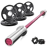 RitFit Barbell Weight Set - 4/6FT Olympic Barbell with Weight Plates (55-115LB Total) - Weightlifting Equipment for Squats, Curls, Deadlifts, Presses, Hip Thrusts 4FT Pink Bar with 35LB Plates