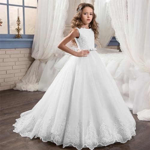 Lace First Communion Dress Puffy Flower Girl Dresses Tulle Ball Gown Bowknot Pageant3