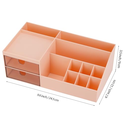 Image of LETURE Desk Organizer, Cosmetic Makeup Vanity Organizer Box, Bathroom Counter Makeup Storage for Eyeshadows, Skin Care, Concealers, Powders, Nail Polish (Pink Color)