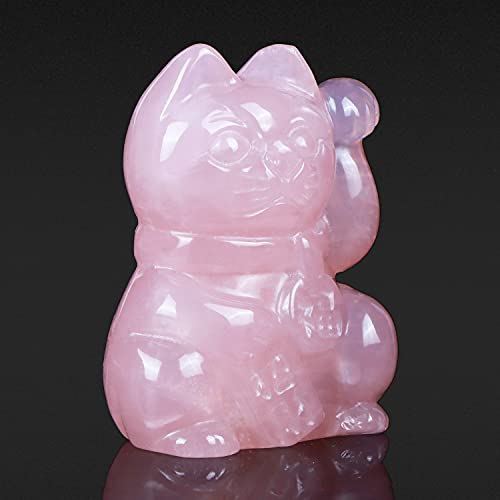 Smq 2.0" Rose Quartz Crystals Lucky Fortune Cat Statue Hand Carved Maneki Neko Gemstone Feng Shui Good Luck Collectible Figurine For Greater Fame And Successful Career(Gift Box) #TOP2
