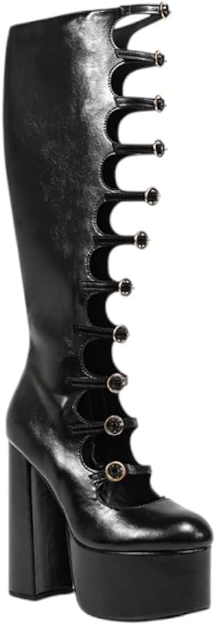 Liliana Women Multi Buckle Straps Platform Boots Chunky Block Heel Pumps Female Knee High Party Fashion Boots