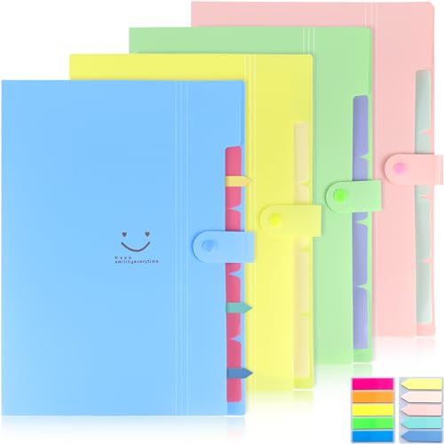 Carpeta archivadora A4 con 5 compartimentos, carpeta A4 con compartimentos, portátil, organizador de documentos para oficina, hogar, escuela (4 unidades)