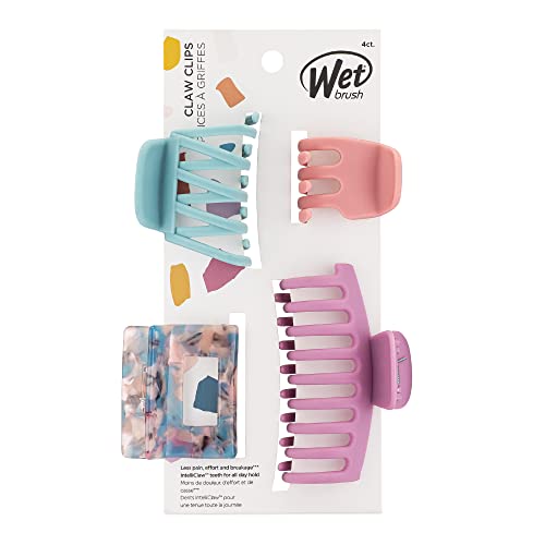 Wet Brush Fashion Claw Clips, Assorted Sizes - 4-Pack, Sunset Pink - Great for Easily Pulling Up Your Hair - Pain-Free Hair Acce