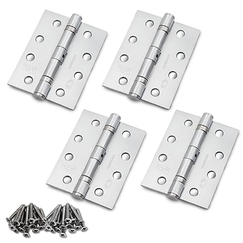 Bwintech 2 works 100 x 75 x 2.7mm (4 inch) Satin Chrome Brushed Steel Hinge for Fire Door Ball Bearing Hinge for Internal Use in Residential and Commercial Buildings