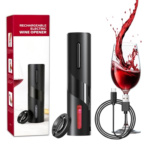 Bizcasa Cavatappi Elettrico per Vino USB Ricaricabile, Apribottiglie Elettrico Professionale per Vino con Tagliacarte, Set Regalo per Amanti del Vino (Apribottiglie ricaricabile - Nero)