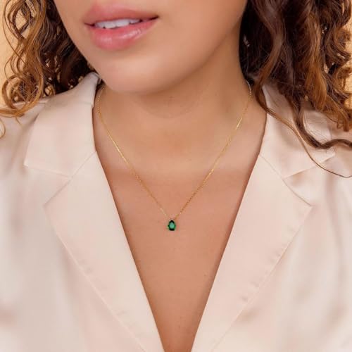 18K Gold Plated Birthstone Necklace for Women Dainty Diamond Teardrop Necklaces Emerald Green CZ Pendant Necklace Birthday Gift for Women Jewelry4