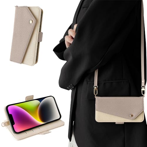 Kahper for いphone14 ケース 手帳型 ショルダー iPhone14ケース手帳型 可愛い アイフォン14 ケース 手帳型 おしゃれ アイホン14ケース手帳型 軽量 衝撃吸収 スマホケース iphone14 PUレザー 全面保護 擦り傷防止 防塵 落下防止 携帯ケース iphone14 マグネット式 スタンド機能 カード収納 大人 女性 上品 人気 6.1インチ(アプリコット)