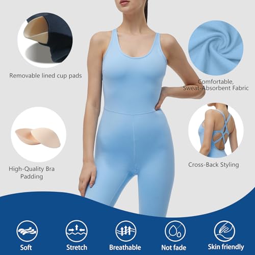 Image of LOVESOFT Workout Jumpsuits for Women Sleevesless Bodycon Backless Unitard