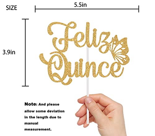 Feliz Quince Cake Topper, Cheers To 15 Years Cake Decoration, 15Th Birthday, Hello 15 Cake Decor, Happy 15Th Birthday Decoration Supplies Mixed Gold Glitter #TOP2