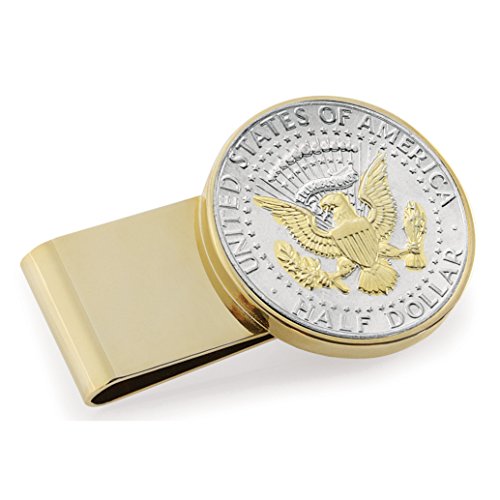 American Coin Treasures U.S. Coin Money Clip - Presidential Seal JFK Half Dollar Selectively Layered in Pure 24k Gold | Stainless Steel Moneyclip | Holds Currency, Credit Cards, Cash