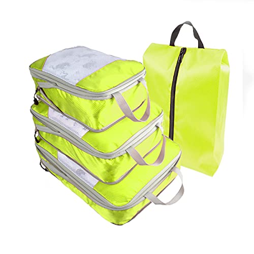 MisFox Juego de 4 cubos de compresión para maletas, bolsas de viaje, organizador de equipaje, organizador de equipaje impermeable para maleta y mochila, verde Cover