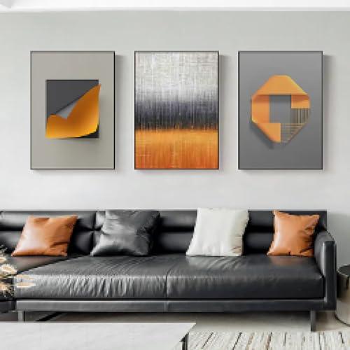 Peinture abstrait géométrique orange pour décorer un salon moderne avec un triptyque chic