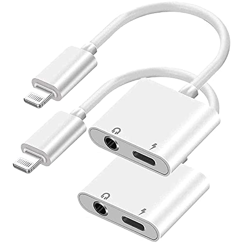Apple MFi Certified 2 Pack Lightning to 3.5mm Headphones Jack Aprolink Adapter for iPhone Dongle 2 in 1 Charger and Aux Audio Splitter Adapter Compatible with iPhone 12 11 XS XR 8 7