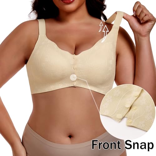 IWOLLENCE Womens Front Snap Closure Daisy Bras Soft Seamless Wireless Lace Bralettes Comfort Full Coverage Bra2