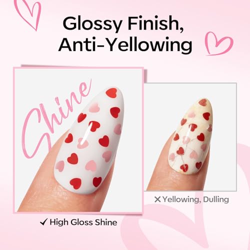 Image of modelones Heart Glitter Gel Top Coat, 15 ML 2 in One No Wipe Clear Gel Nail Polish Red Pink Color Reflective Hearts Sequins Glossy Shine Long Lasting Soak Off Manicure Gift for Women
