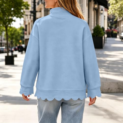 Mockneck Sweatshirt Women Loose Scalloped Scalloped Sweatshirt Women - image 4