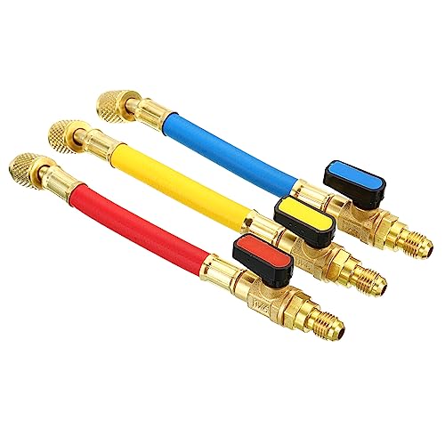 PATIKIL 1/4 SAE Kältemittel Füllschlauch mit Kugel Ventil Set 7 Lang 600 PSI 3000 PSI Verteiler Spurweite Schlauch für Klimaanlage HVAC Kühlung